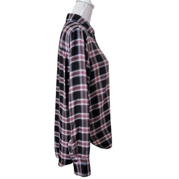 Treasure & Bond Size XS Black, Blue, White & Burgundy Plaid "Boyfriend" Flannel - Picture 5 of 12